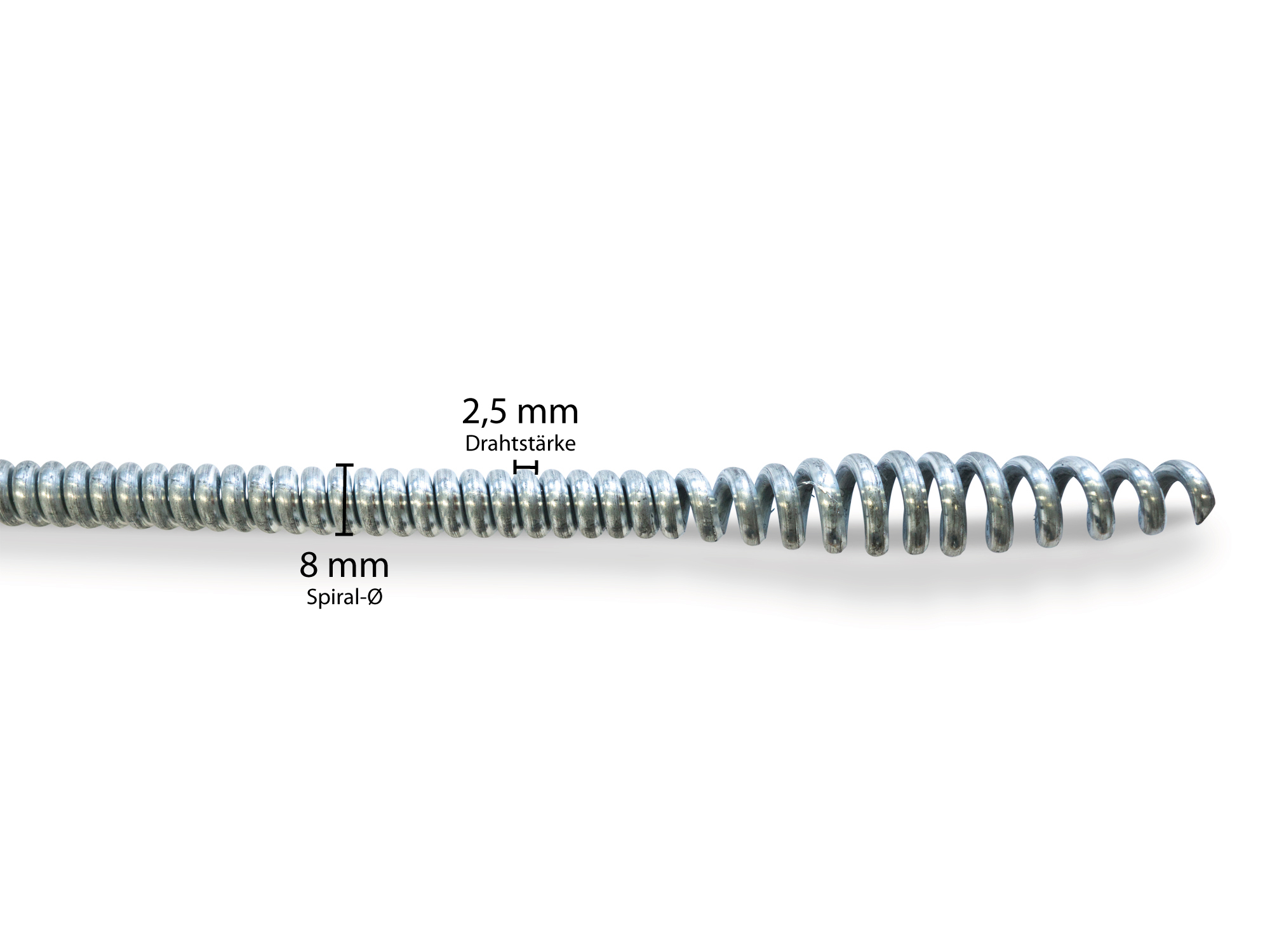 Spirale Ø8x2,5mm, L=7,5M, Rechts gewickelt, Kugelkopf Spirale Ø8x2,5mm, L=7,5M, Rechts gewickelt, Kugelkopf