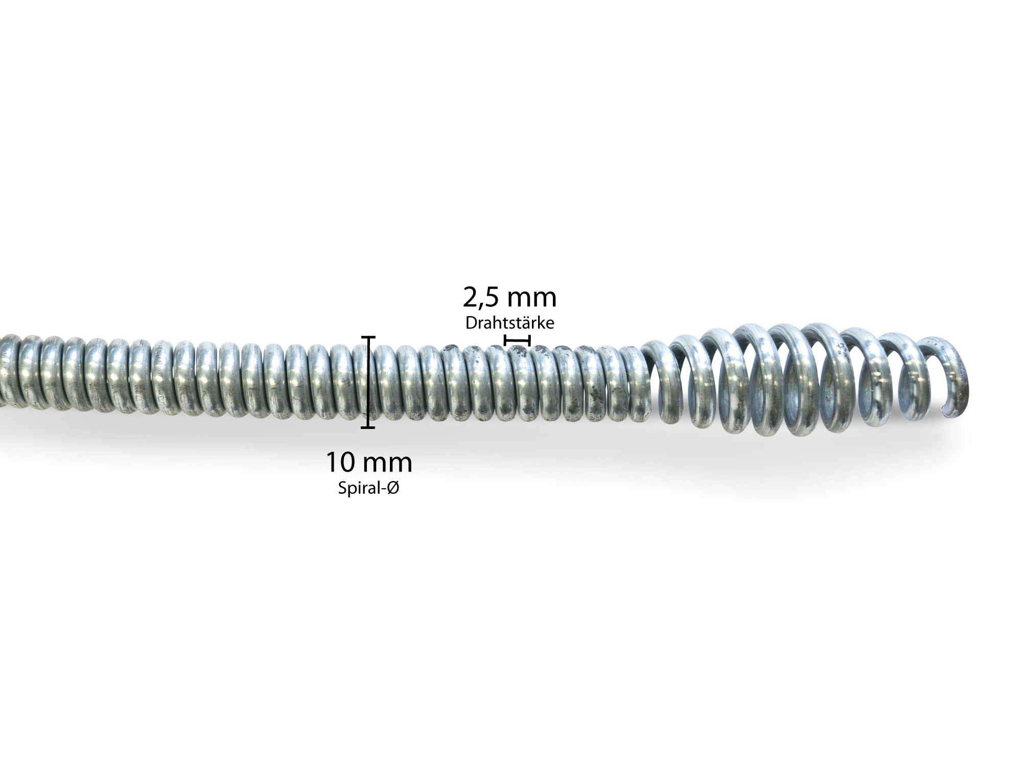Spirale Ø10 mm x 10 m, DS 2,5mm mit Bohrkopf Spirale Ø10 mm x 10 m, DS 2,5mm mit Bohrkopf