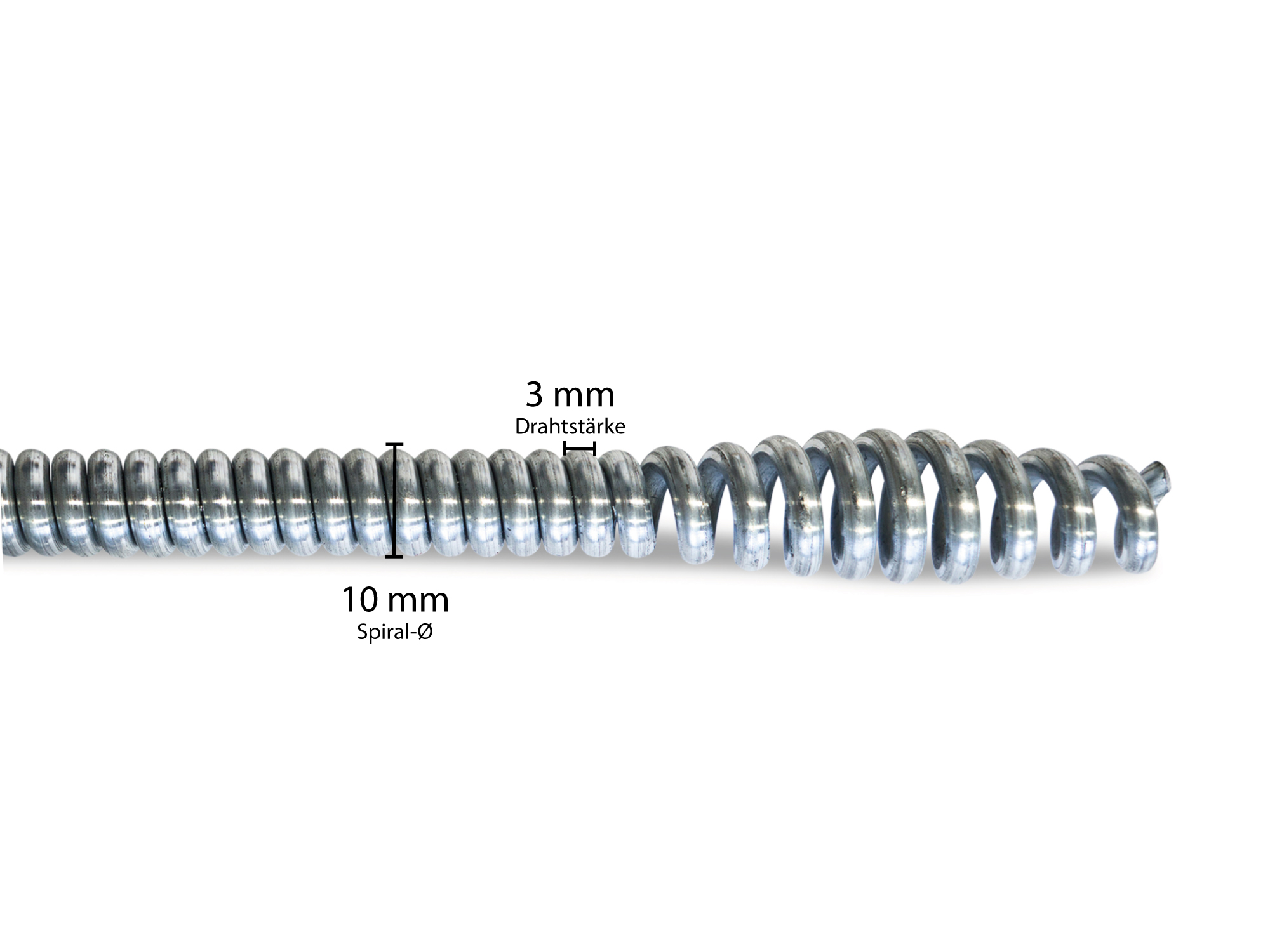 Spirale Ø10x3,0mm, L=10M, Rechts gewickelt, Kugelkopf Spirale Ø10x3,0mm, L=10M, Rechts gewickelt, Kugelkopf