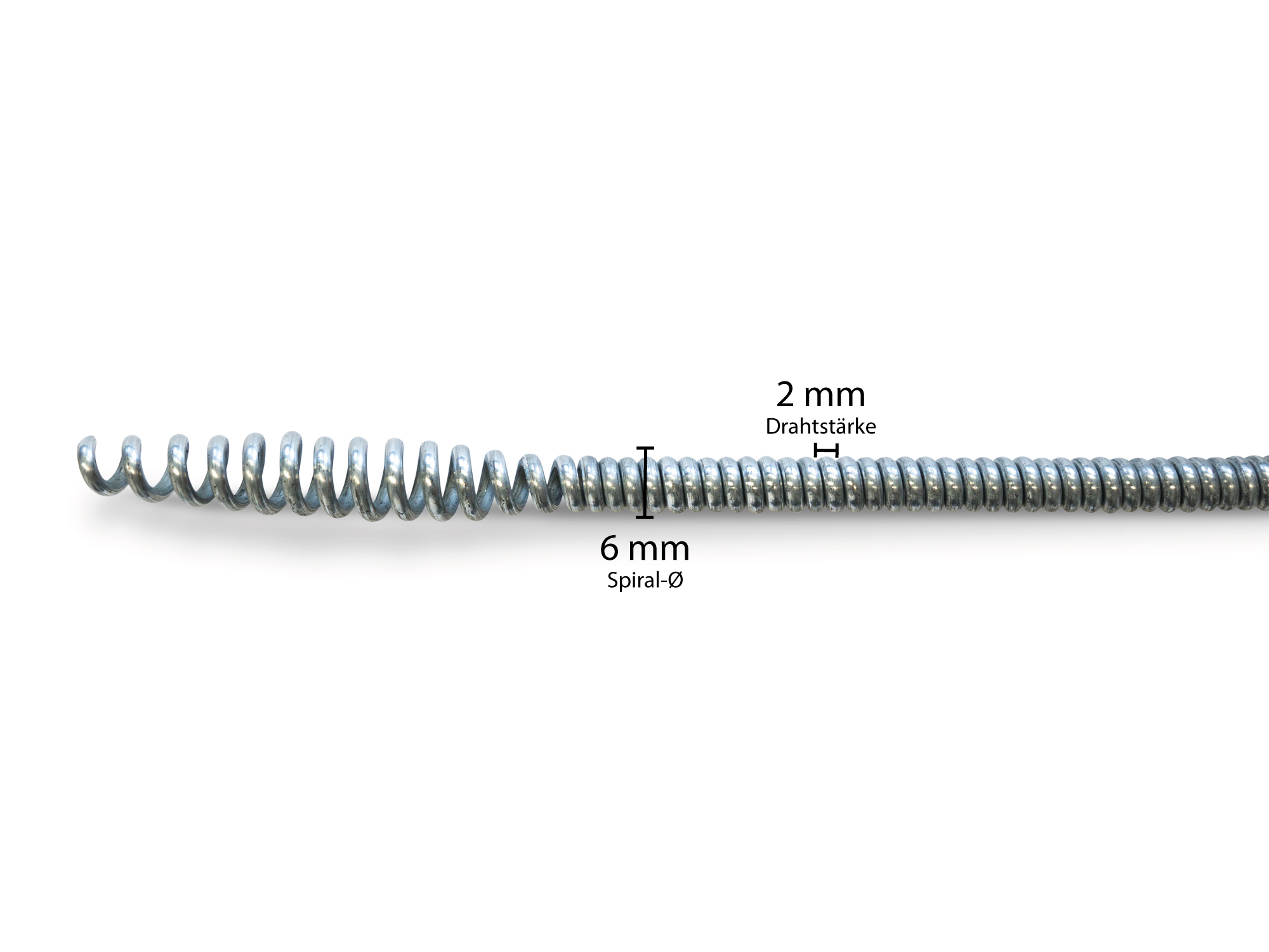Spirale Ø6x2,0mm, L=7,5M, Rechts gewickelt, Kugelkopf mod.